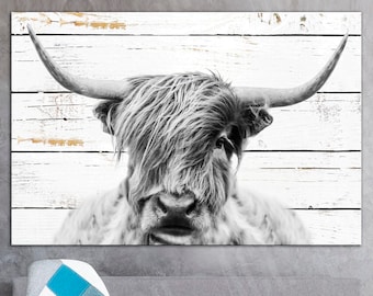 Highland Cow Canvas, Cow painting, Rustic Decor