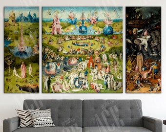 The Garden of Earthly Delights Reproduction Print, Bosch Garden Canvas 3 PANEL