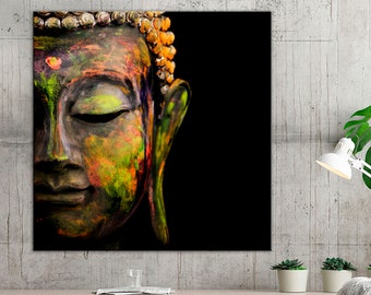 Colorful Buddha Canvas Art Print, Divine Symbol Wall Decor