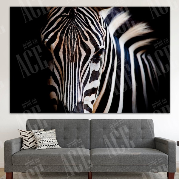 Zebra Canvas, Black White Modern painting, Art Animal Decor, Zebra print