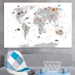 Wereldkaart Canvas, Kinderkamer Wereldkaart, Decor voor kinderkamer