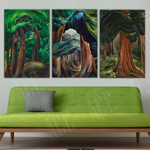Emily Carr Canvas Print: Red Cedar Columbia Western Forest, 3 Panel Wall Art