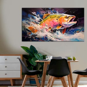 Trout Fishing Canvas Print: Sports Angler Fisherman Wall Art, Cabin Decor