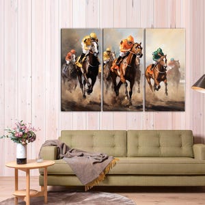 Horseracing Watercolor Painting Print, Horseback ridingt canvas print, Equestrian sports wall art, Kentucky Derby Decor, Jockey Abstraction