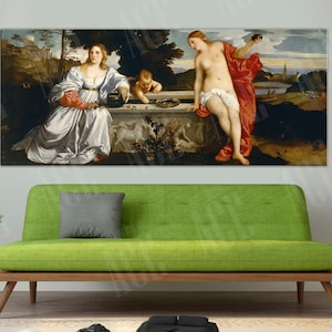 Titian Vecellio Canvas Reproduction Print, Sacred an Profane Love Reproduction Print Decor