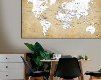 Vintage World Map Canvas Print: Large Detailed Wall Art, Classroom décor