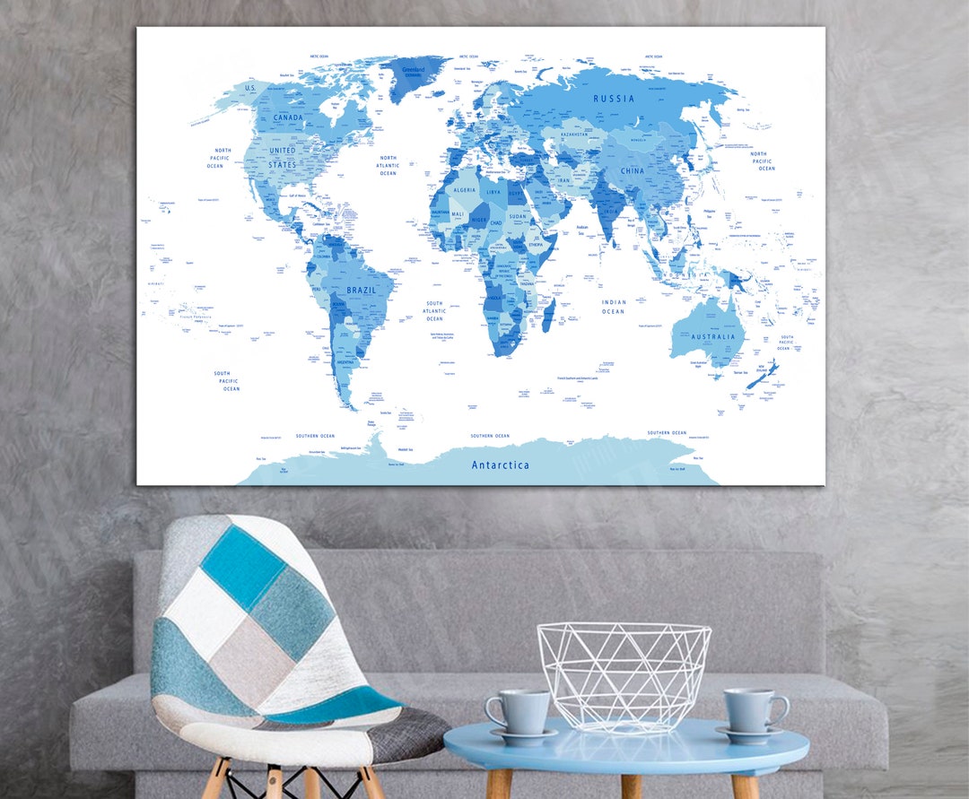 World Map Canvas, Kid Room World Map, Decor for Children's Room - Etsy