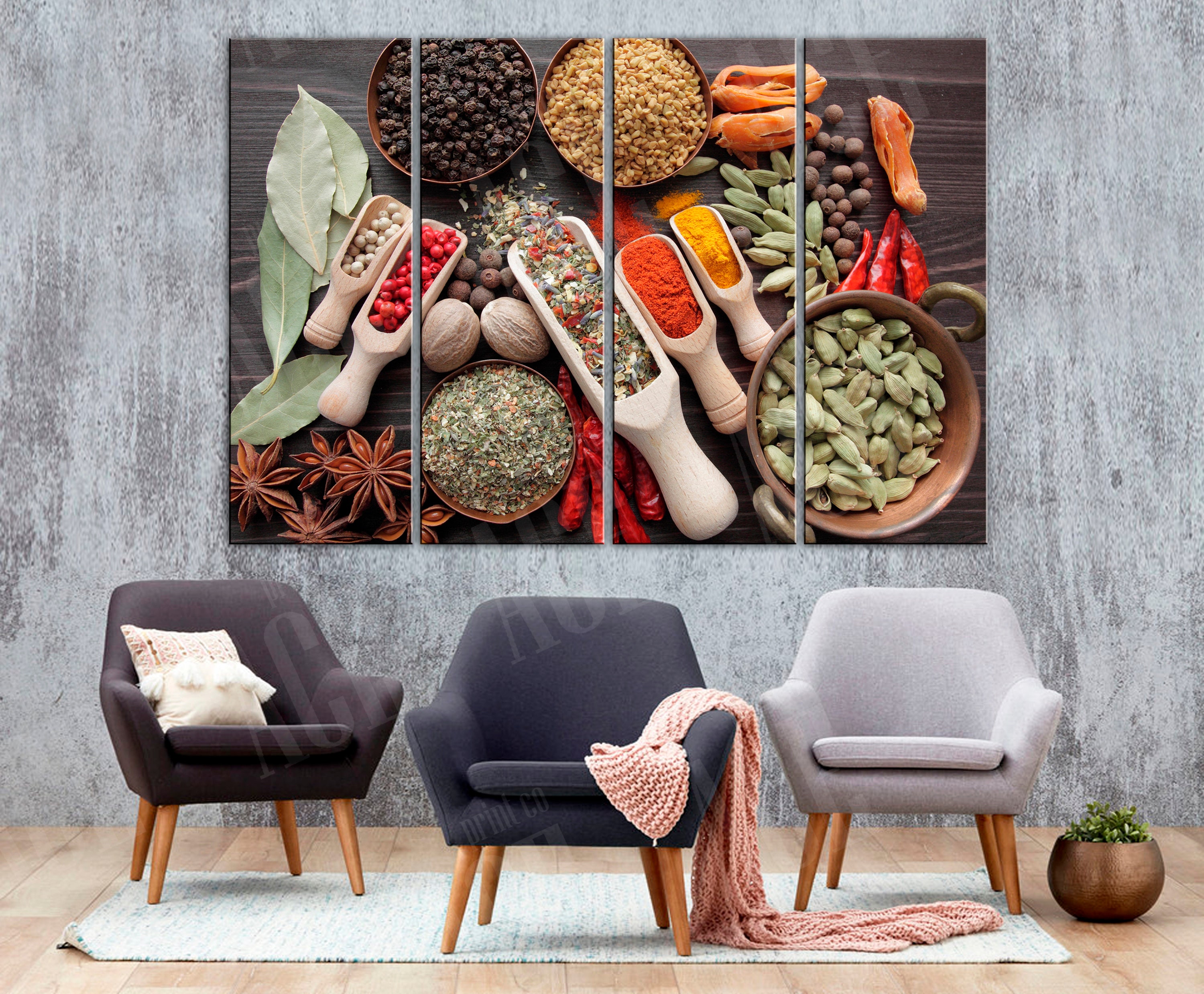 Spice & Herbs Kitchen Canvas Print: Modern Kitchen Wall Art