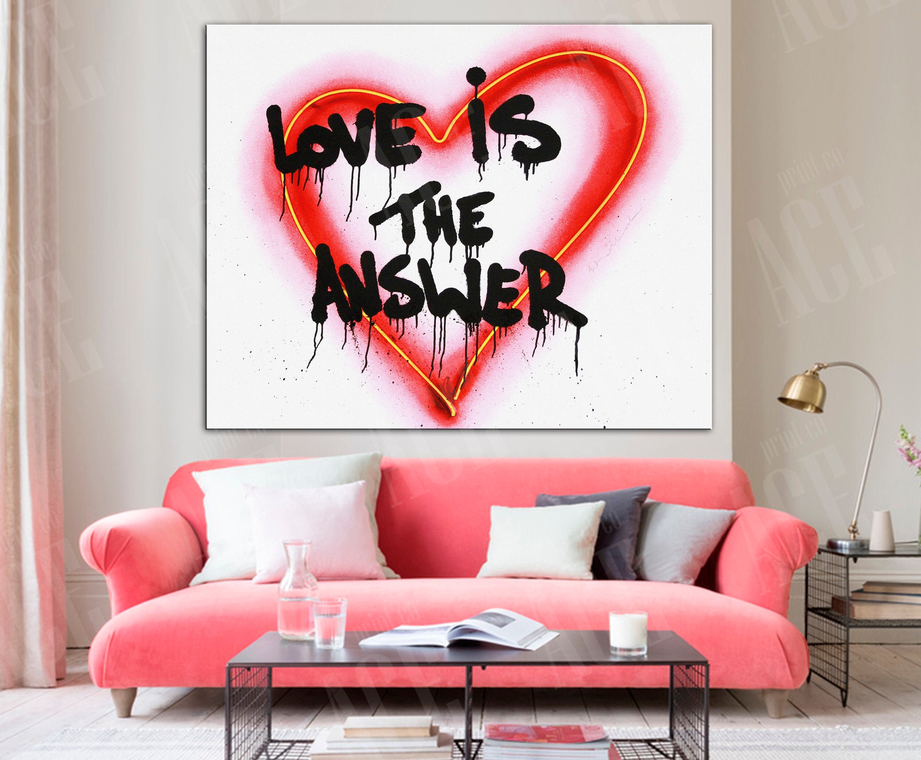 Love is the answer Graffiti artwork Canvas Modern wall art Etsy