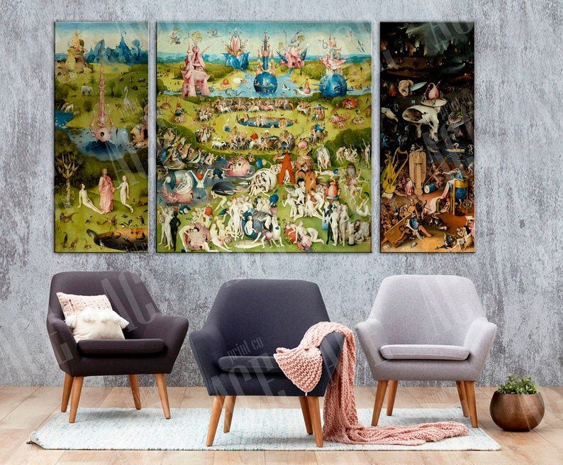 The Garden of Earthly Delights Reproduction Print, Bosch Garden Canvas 3 PANEL image 4