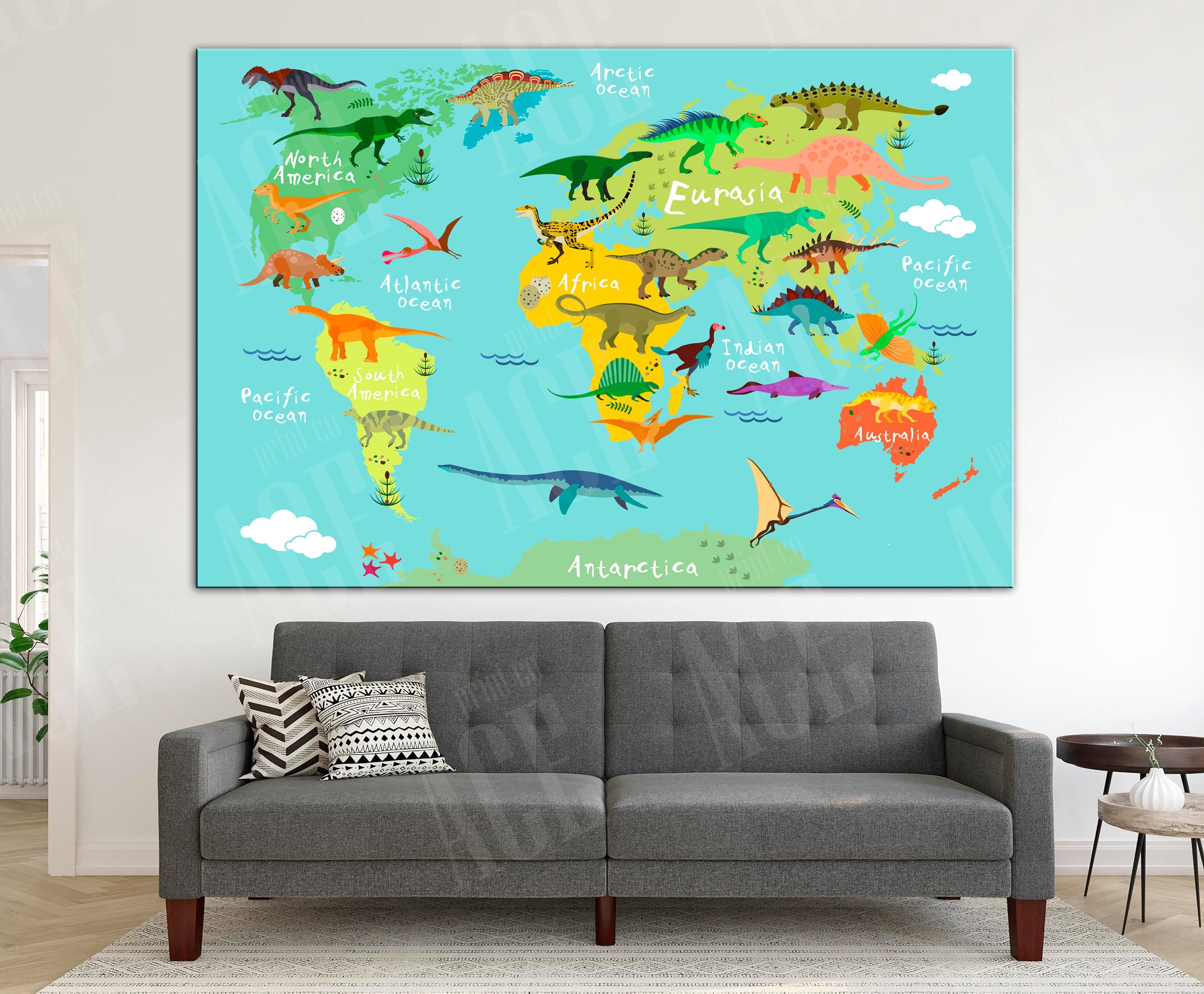 Nursery World Map Canvas World Map Canvas Kid Room World Map Dinosaurs Decor For | Etsy Hong Kong
