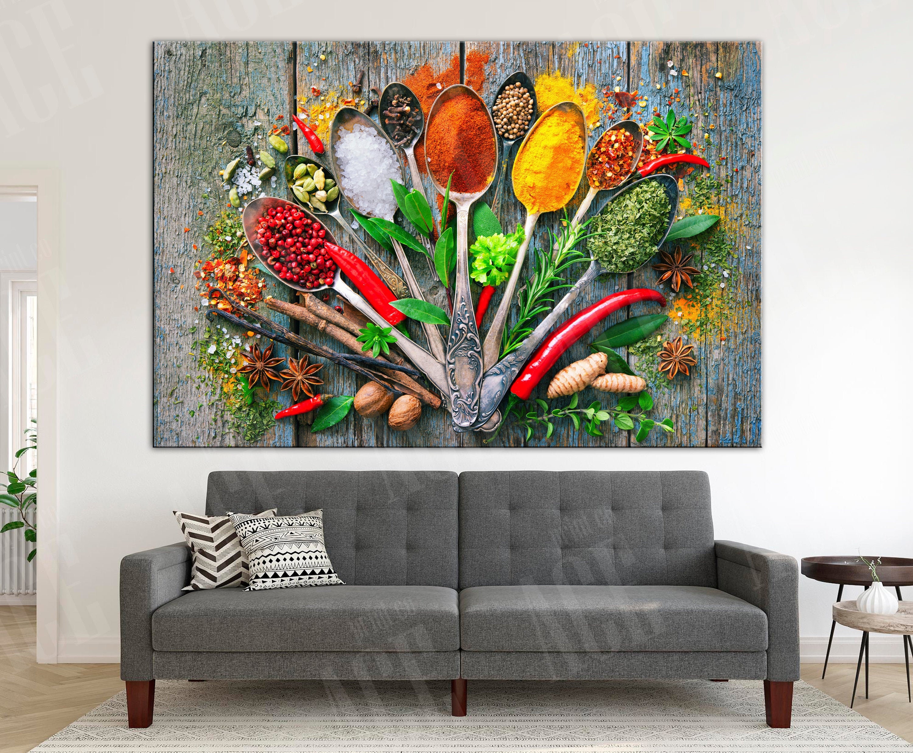 Kitchen Canvas Wall Art Herb Spices Print Rustic Wall Decor