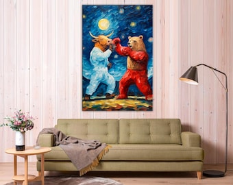 Bull vs Bear Boxing Canvas Print: Stock Market Wall Art, Trading Decor