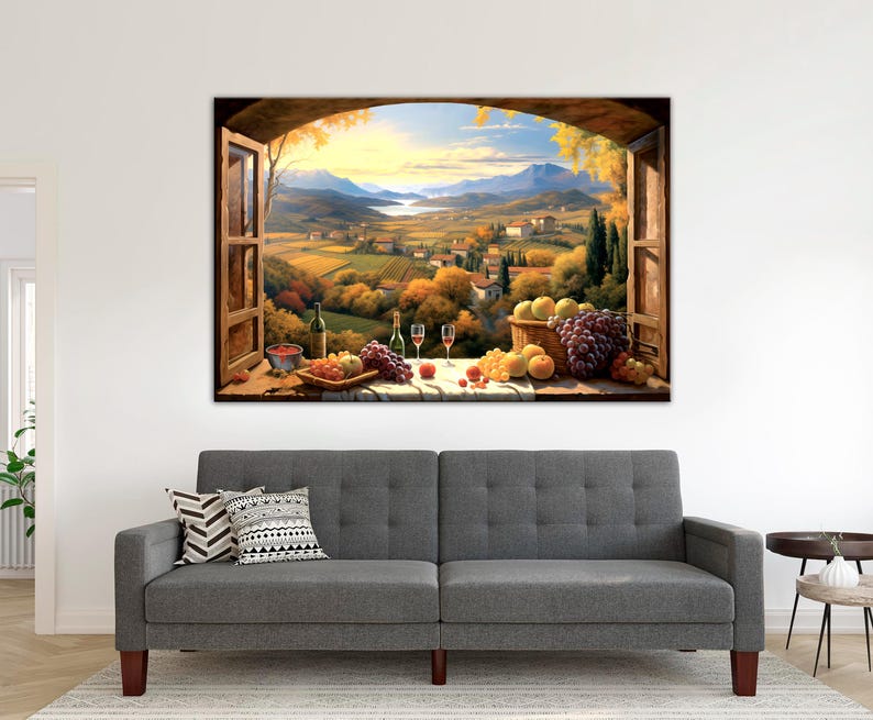 Tuscan Window View Tuscany Window View Canvas Print: Italian Wine Fields Landscape, Rustic ...