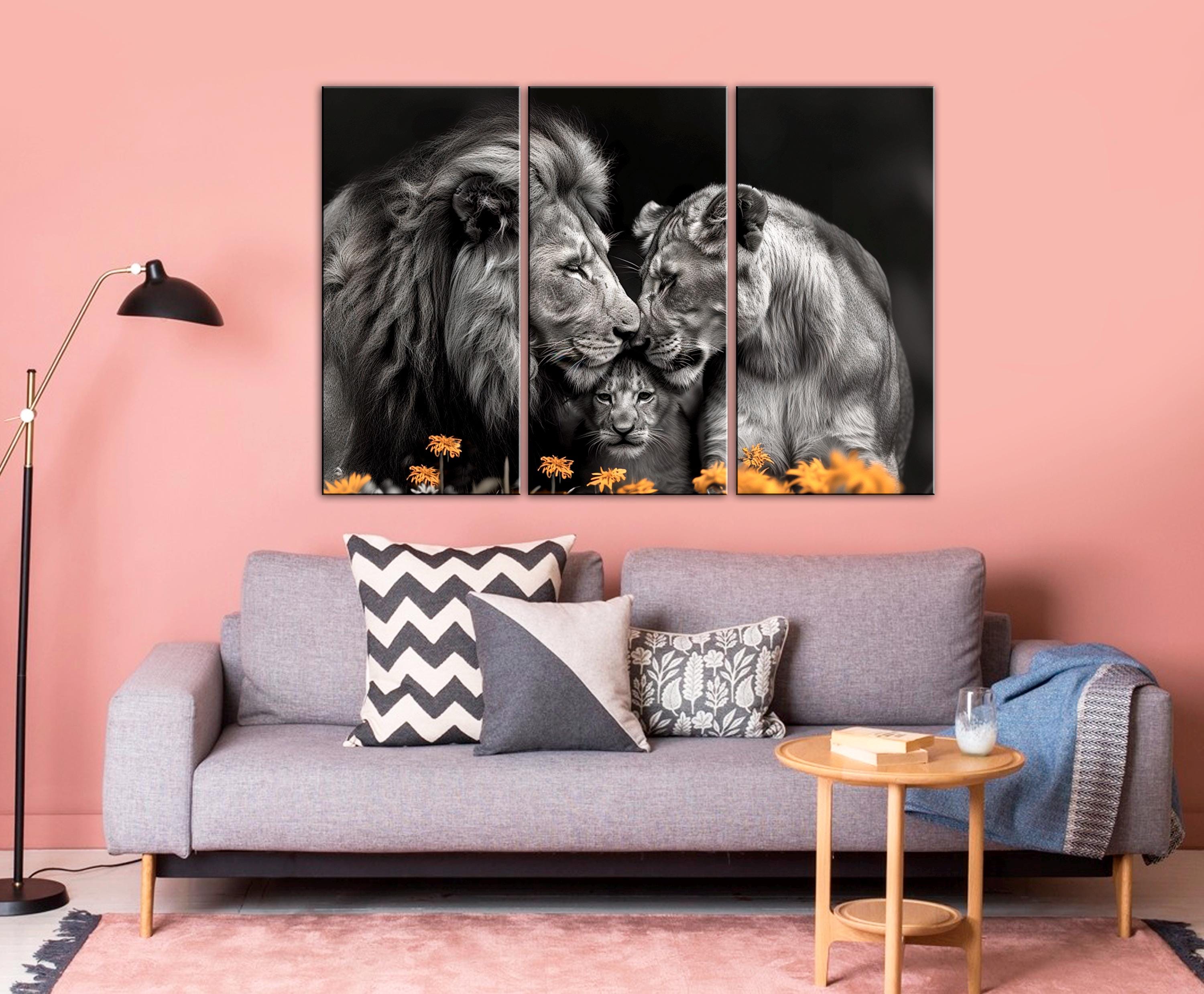 Majestic Lion Family Canvas Print, Wildlife Wall Art, Lioness Cubs ...