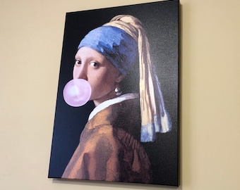 Girl with a Pearl Earring by Vermeer Canvas Print, Bubble Gum Art