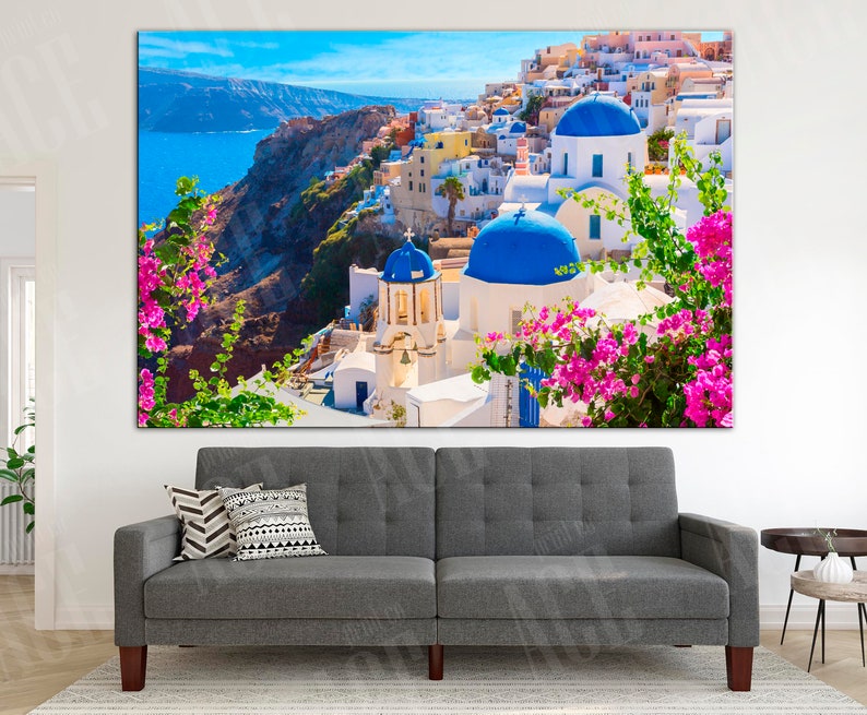 Santorini Canvas Greece Print Etsy