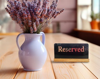 Black Table Reservation Sign: Gold Lettering, Wood Base (6x3 inches)