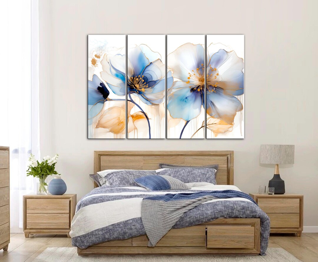 Large Blue Flower Canvas Wall Art, Modern Floral Canvas Print ...
