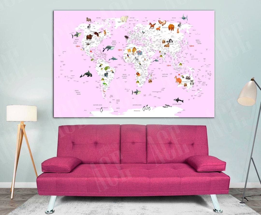 World Map Canvas, Kid Room World Map, Decor for Children's Room - Etsy