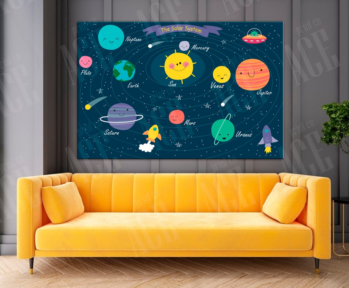Solar System Canvas Kids Space Print Astronomy Canvas - Etsy