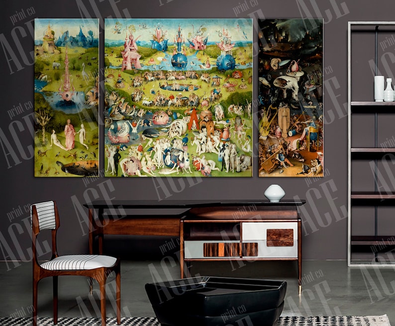 The Garden of Earthly Delights Reproduction Print, Bosch Garden Canvas 3 PANEL image 3