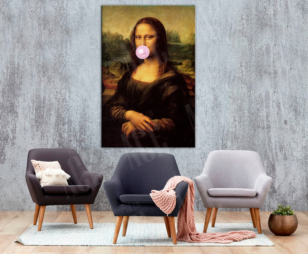 The Mona Lisa Bubble gum Canvas Mona Lisa Wall Art Etsy 日本