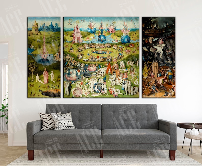 The Garden of Earthly Delights Reproduction Print, Bosch Garden Canvas 3 PANEL image 1