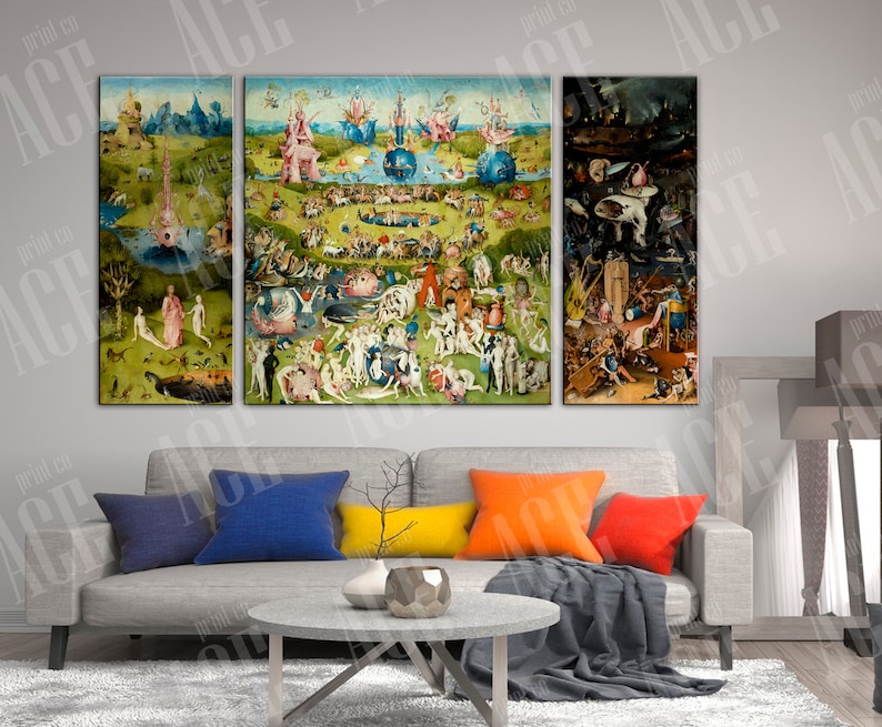 The Garden of Earthly Delights Reproduction Print, Bosch Garden Canvas 3 PANEL image 2