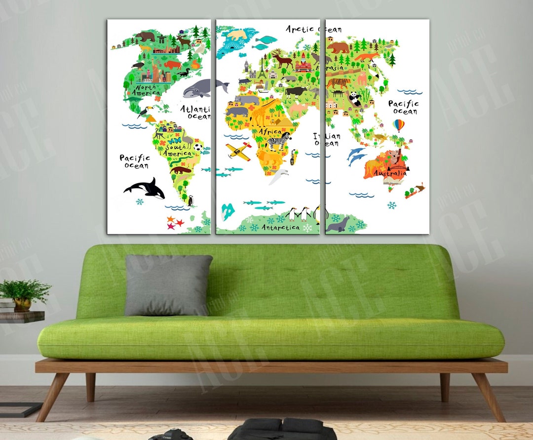 World Map Canvas Print: Kid's Room Decor - Etsy