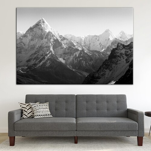 Black and White Print Watercolor Art Set 2 Piece Mountain Etsy