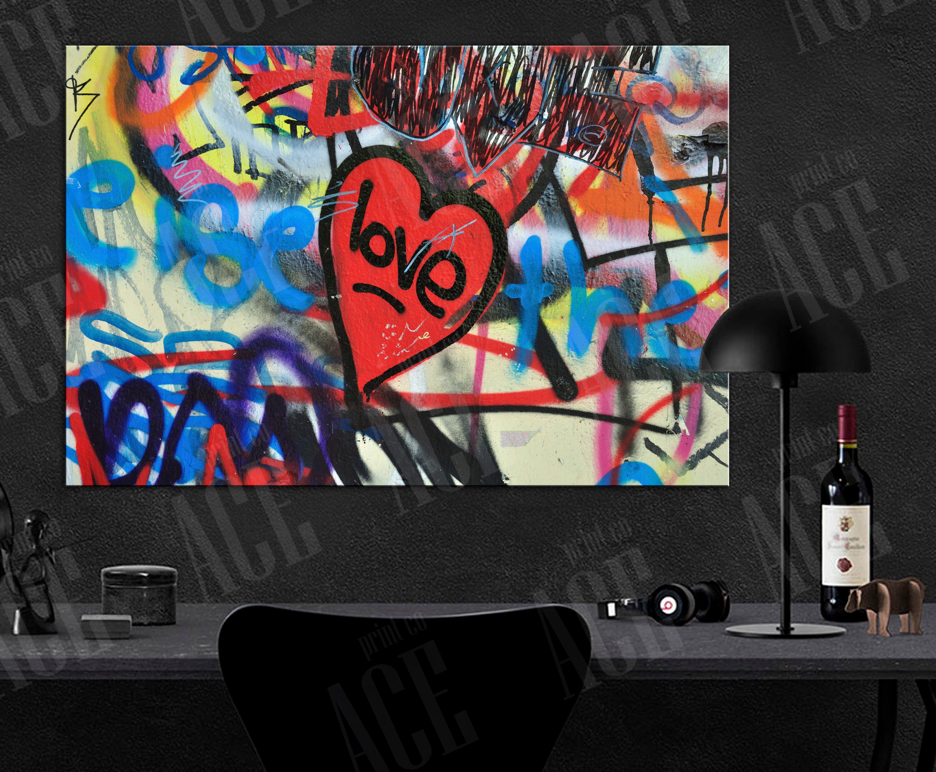 Heart Canvas Graffiti wall art Street art Canvas Extra Etsy