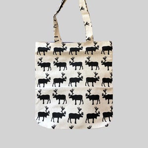 Linen Tote Bag, Black Deer print, Tote Bag, Linen Bag, Linen Shopping Bag, Linen Shoulder Bag, Linen Gift, Striped Linen Bag, Deer bag