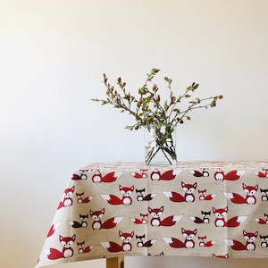 Linen tablecloth-Tablecloth-Table linens-Fox pattern print tablecloth-Organic Linen Tablecloth- Custom length-Handmade linen tablecloth