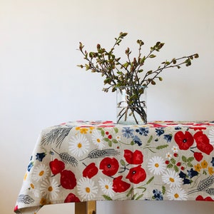 Linen tablecloth-Tablecloth-Table linens-Meadow Flower pattern print tablecloth-Organic Linen Tablecloth- Custom length-Handmade tablecloth