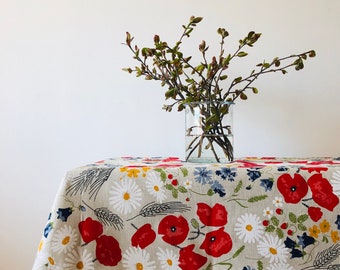 Linen tablecloth-Tablecloth-Table linens-Meadow Flower pattern print tablecloth-Organic Linen Tablecloth- Custom length-Handmade tablecloth