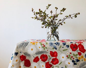 Linen tablecloth-Tablecloth-Table linens-Meadow Flower pattern print tablecloth-Organic Linen Tablecloth- Custom length-Handmade tablecloth