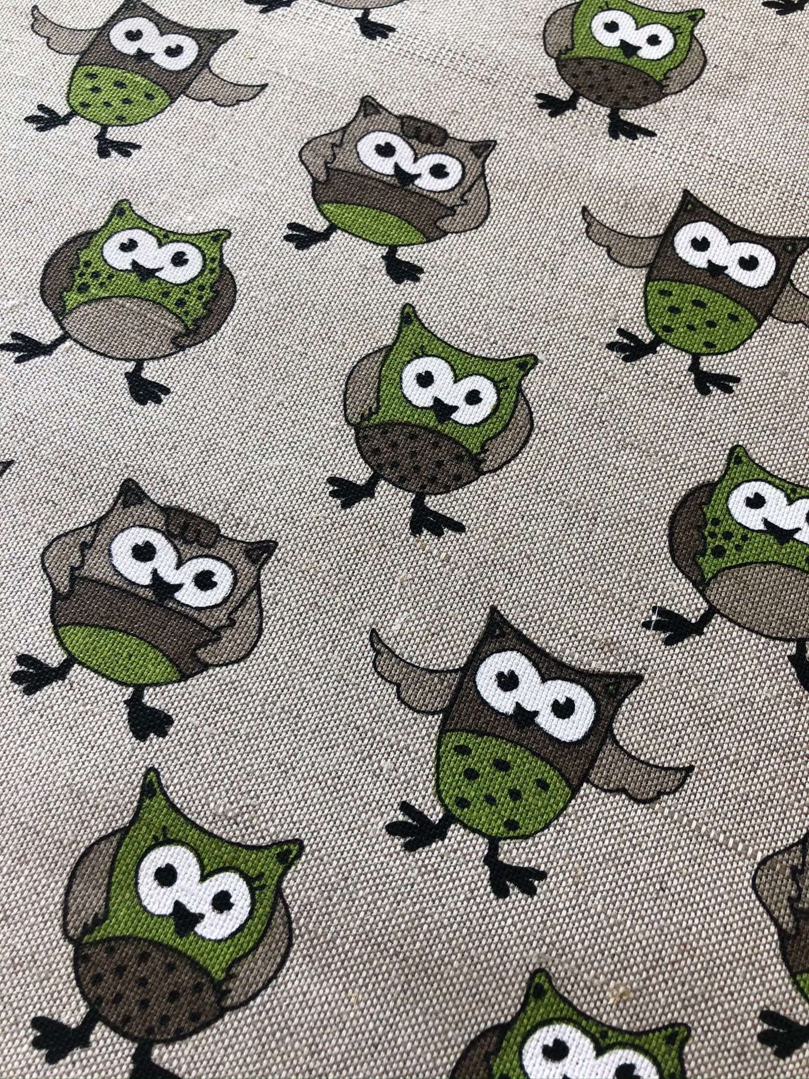 Natural Linen Placemat With Owl Pattern Print. Green Owl Etsy