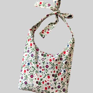 Bolsa de lino con patrón de flores, bolsa de lona con cremallera, bolsa de lino natural, bolso de lino con estampado de flores de colores, bolsa de compras con estampado de flores
