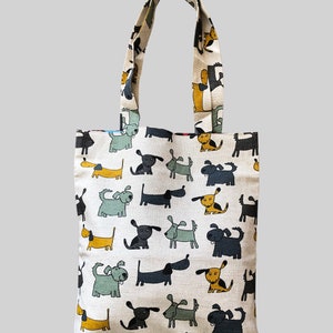Linen Tote Bag, Dog print, Tote Bag, Linen Bag, Linen Shopping Bag, Linen Shoulder Bag, Linen Gift, Striped Linen Bag