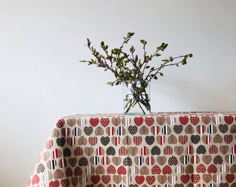 Linen tablecloth-Tablecloth-Table linens-Nordic heart pattern print tablecloth-Organic Linen Tablecloth- Custom length-Handmade tablecloth