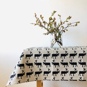 Linen tablecloth-Tablecloth-Table linens-Nordic moose pattern print tablecloth-Organic Linen Tablecloth- Custom length-Handmade tablecloth