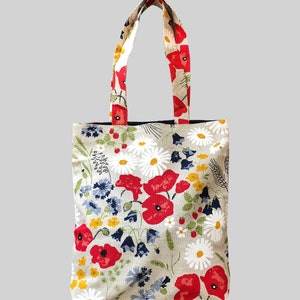 Linen Tote Bag, Meadow flowers, Tote Bag, Linen Bag, Linen Shopping Bag, Linen Shoulder Bag, Linen Gift, Striped Linen Bag, Flower print bag