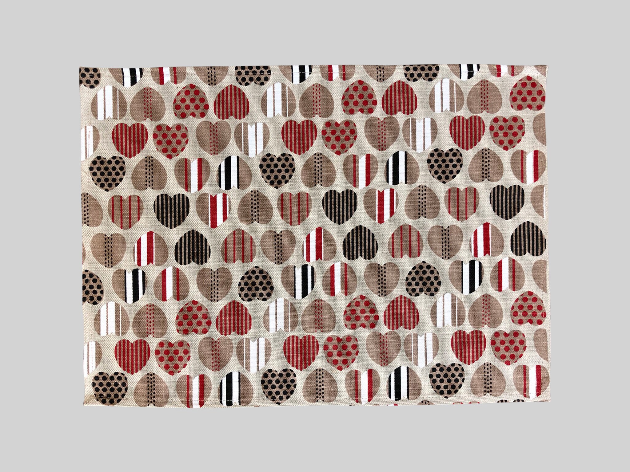 Natural Linen Placemat With Heart Pattern Print. Heart Pattern Place
