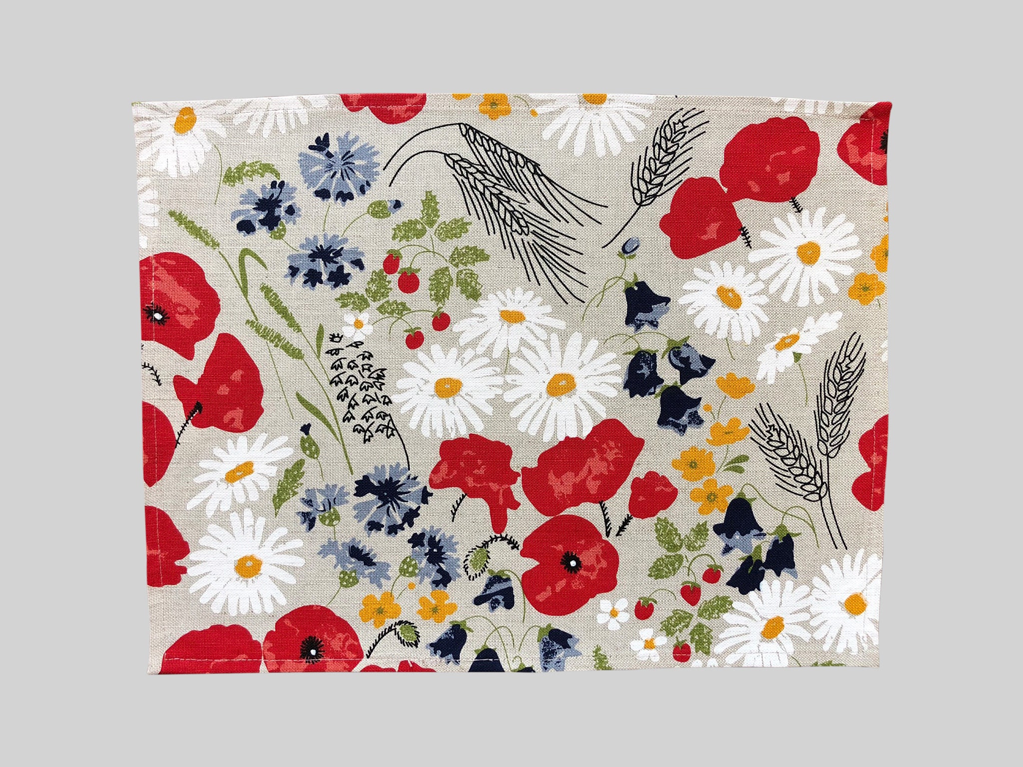 Natural Linen Placemat With Poppy Flower Pattern Print. Etsy