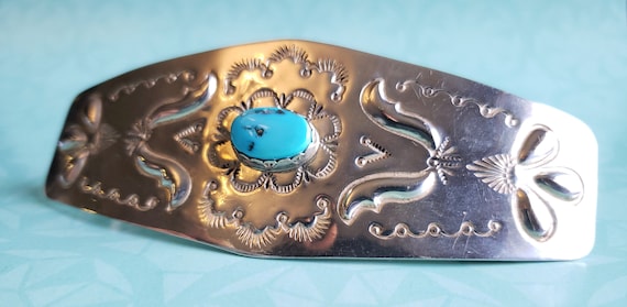 Sterling and Turquoise Hair Clip - Hair Clip, Hair