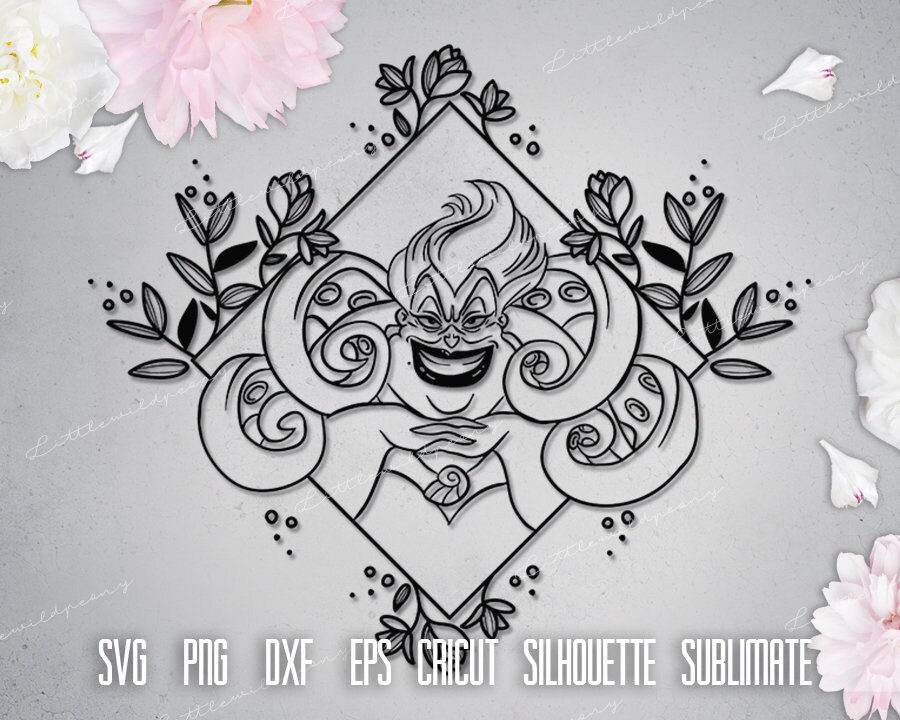 Download Svg Ursula Mermaid Floral Frame with flowers Png Witch | Etsy