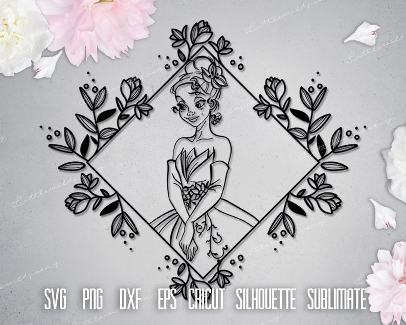 Download Svg Tiana Frame with flowers Png Princess design ...