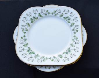 4 LINNEA TWINFLOWER Porcelain plates / Sandwich dishes with golden rim, Hackefors Porslin Sweden FREE Shipping