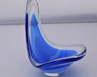 Blue Flygsfors bowl, Paul Kedelv Sweden Art crystal glass from 1959 FREE SHIPPING